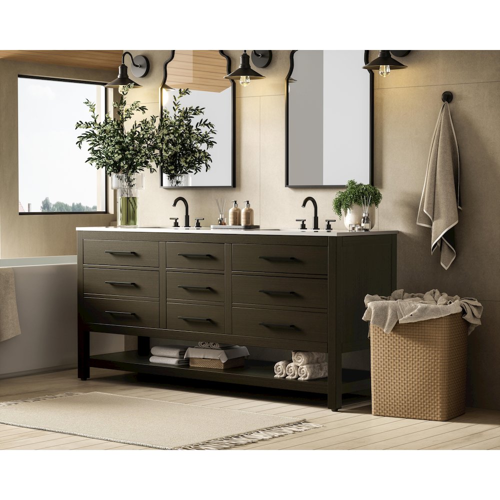 72 inch Double Bathroom Vanity in Mocha Brown