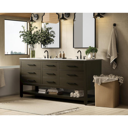 72 inch Double Bathroom Vanity in Mocha Brown