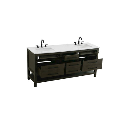 72 inch Double Bathroom Vanity in Mocha Brown