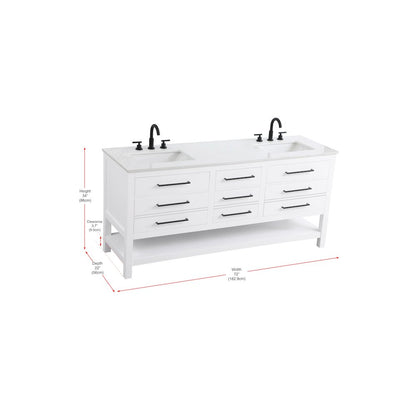 72 inch Double Bathroom Vanity in White