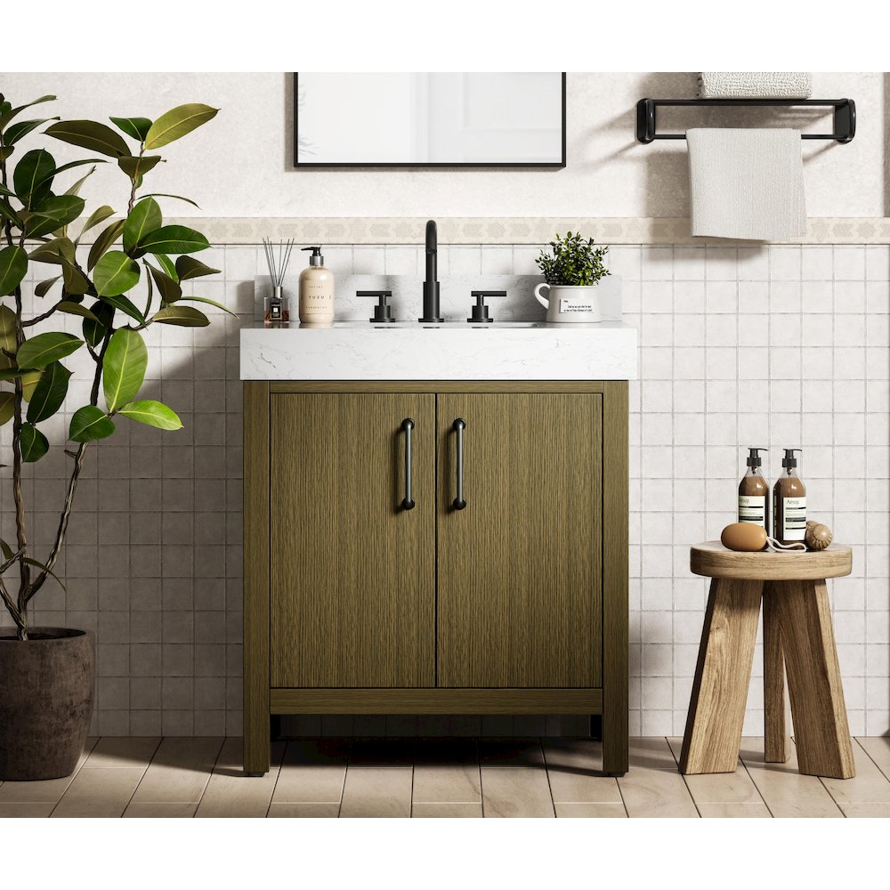 30 inch Single Bathroom Vanity In Chestnut Brown with backsplash