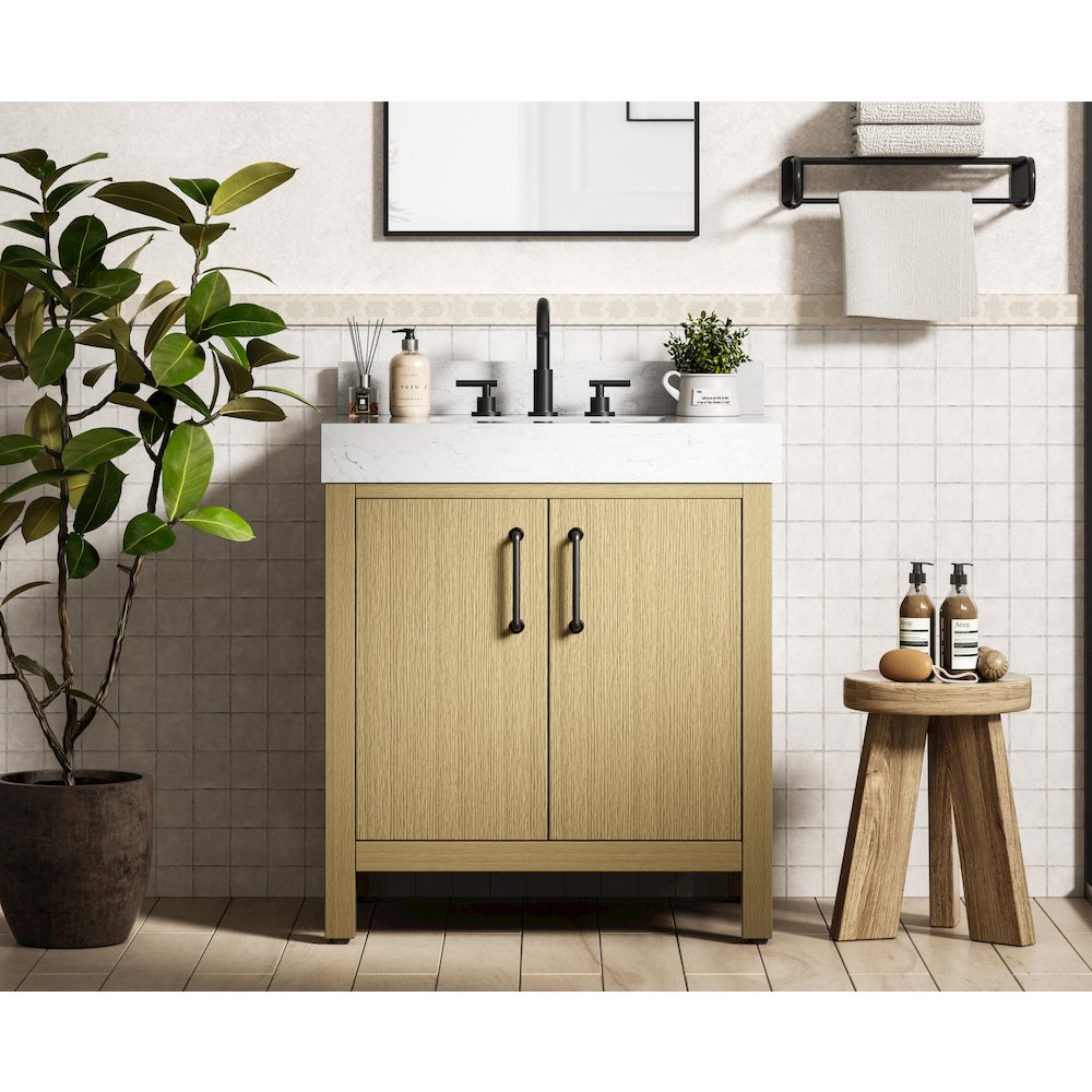 30 inch Single Bathroom Vanity In Honey Brown with backsplash