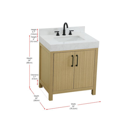 30 inch Single Bathroom Vanity In Honey Brown with backsplash