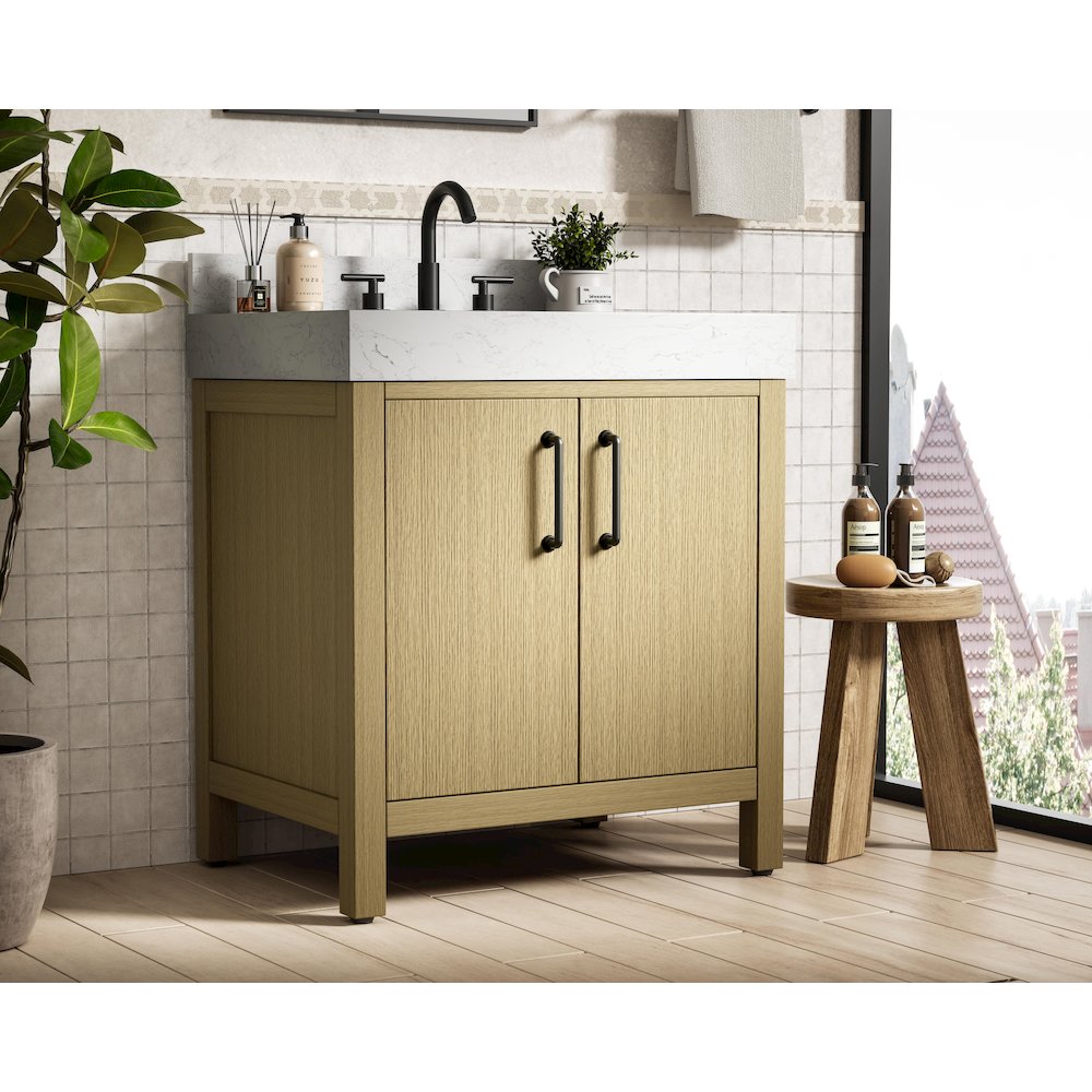 30 inch Single Bathroom Vanity In Honey Brown with backsplash