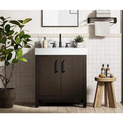 30 inch Single Bathroom Vanity In Mocha Brown with backsplash