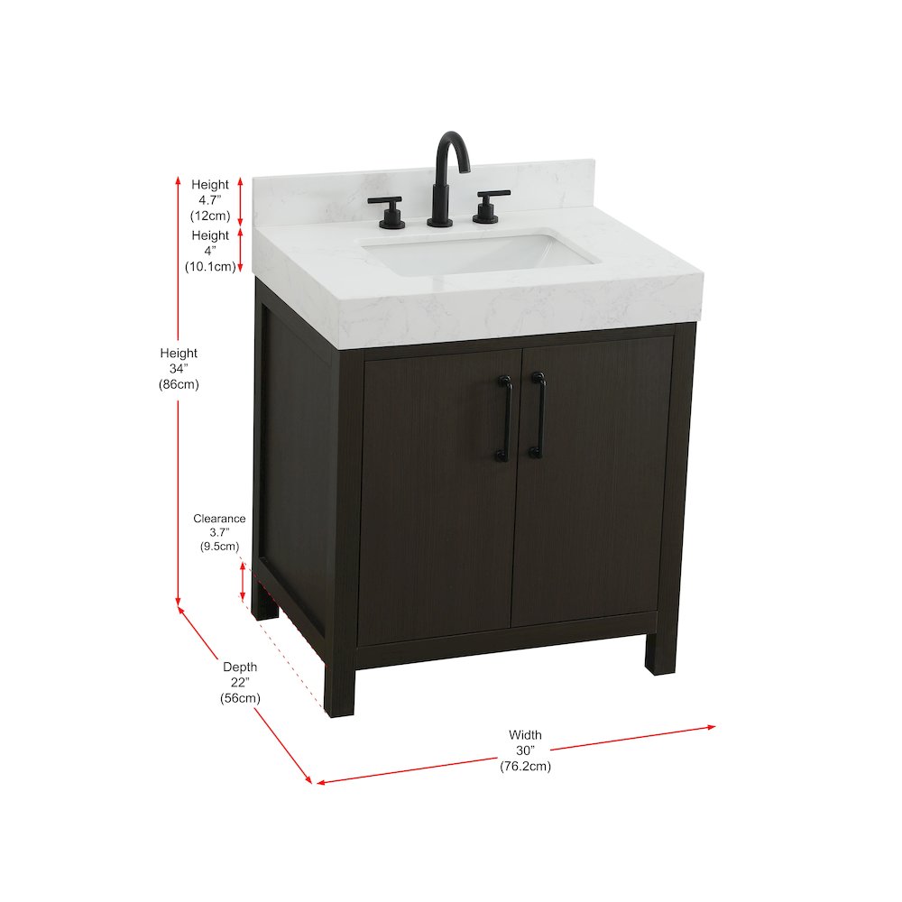 30 inch Single Bathroom Vanity In Mocha Brown with backsplash