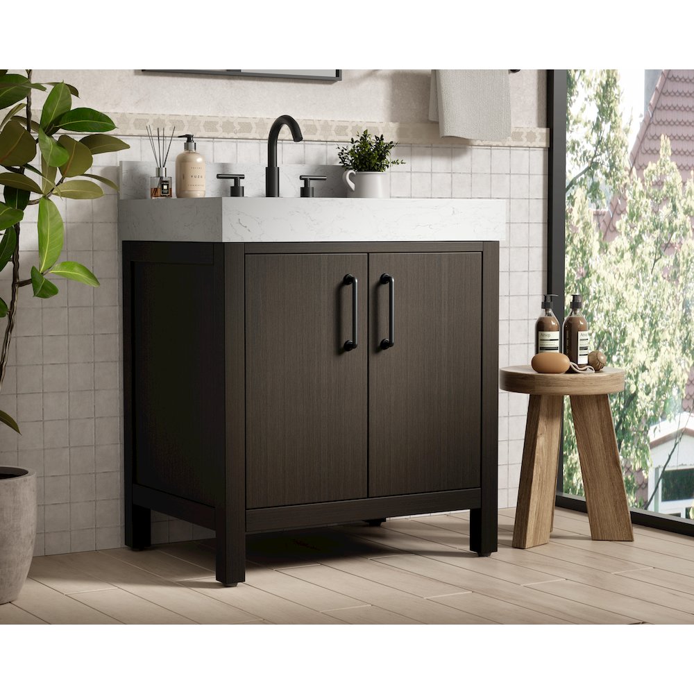 30 inch Single Bathroom Vanity In Mocha Brown with backsplash