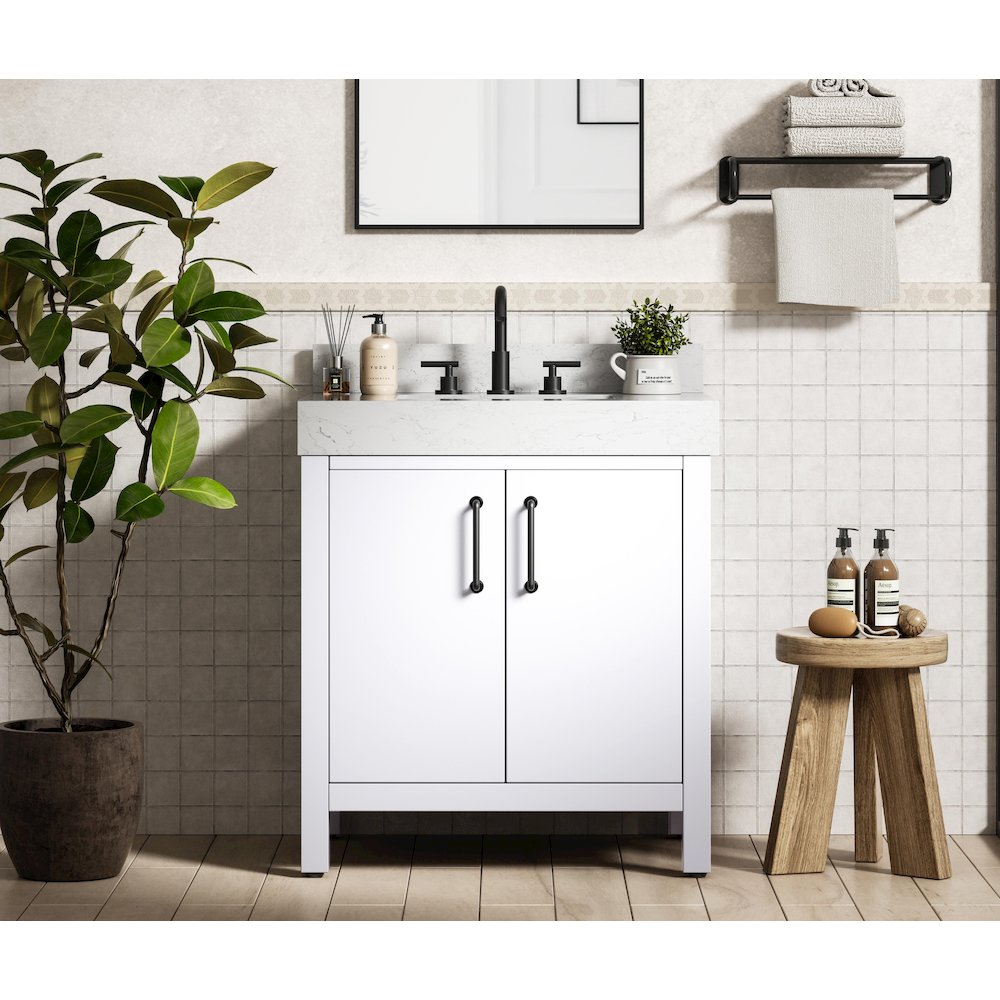 30 inch Single Bathroom Vanity In White with backsplash