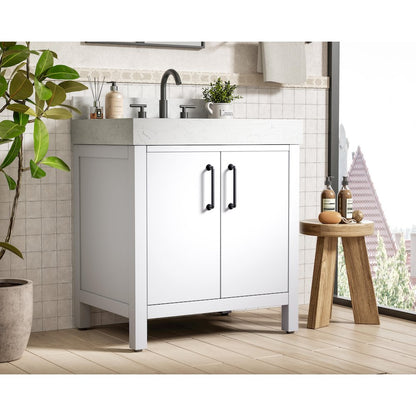 30 inch Single Bathroom Vanity In White with backsplash