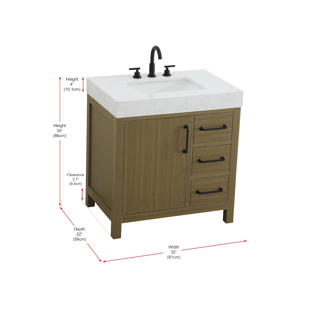 32 inch Single Bathroom Vanity In Chestnut Brown