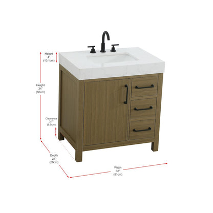 32 inch Single Bathroom Vanity In Chestnut Brown