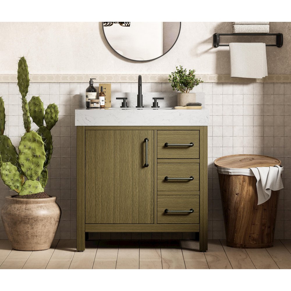 32 inch Single Bathroom Vanity In Chestnut Brown with backsplash
