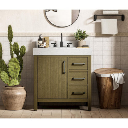 32 inch Single Bathroom Vanity In Chestnut Brown with backsplash