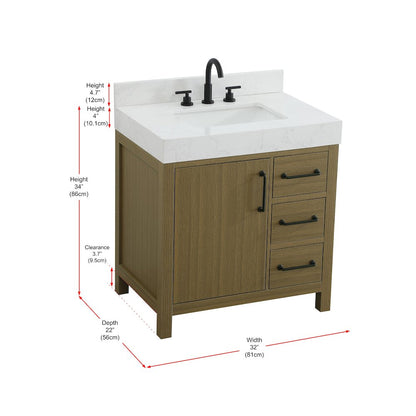 32 inch Single Bathroom Vanity In Chestnut Brown with backsplash