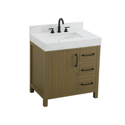 32 inch Single Bathroom Vanity In Chestnut Brown with backsplash