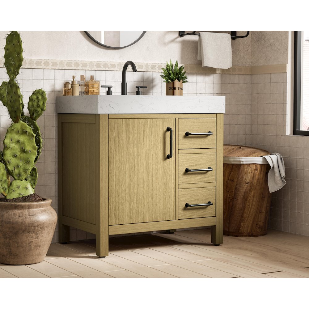 32 inch Single Bathroom Vanity In Honey Brown