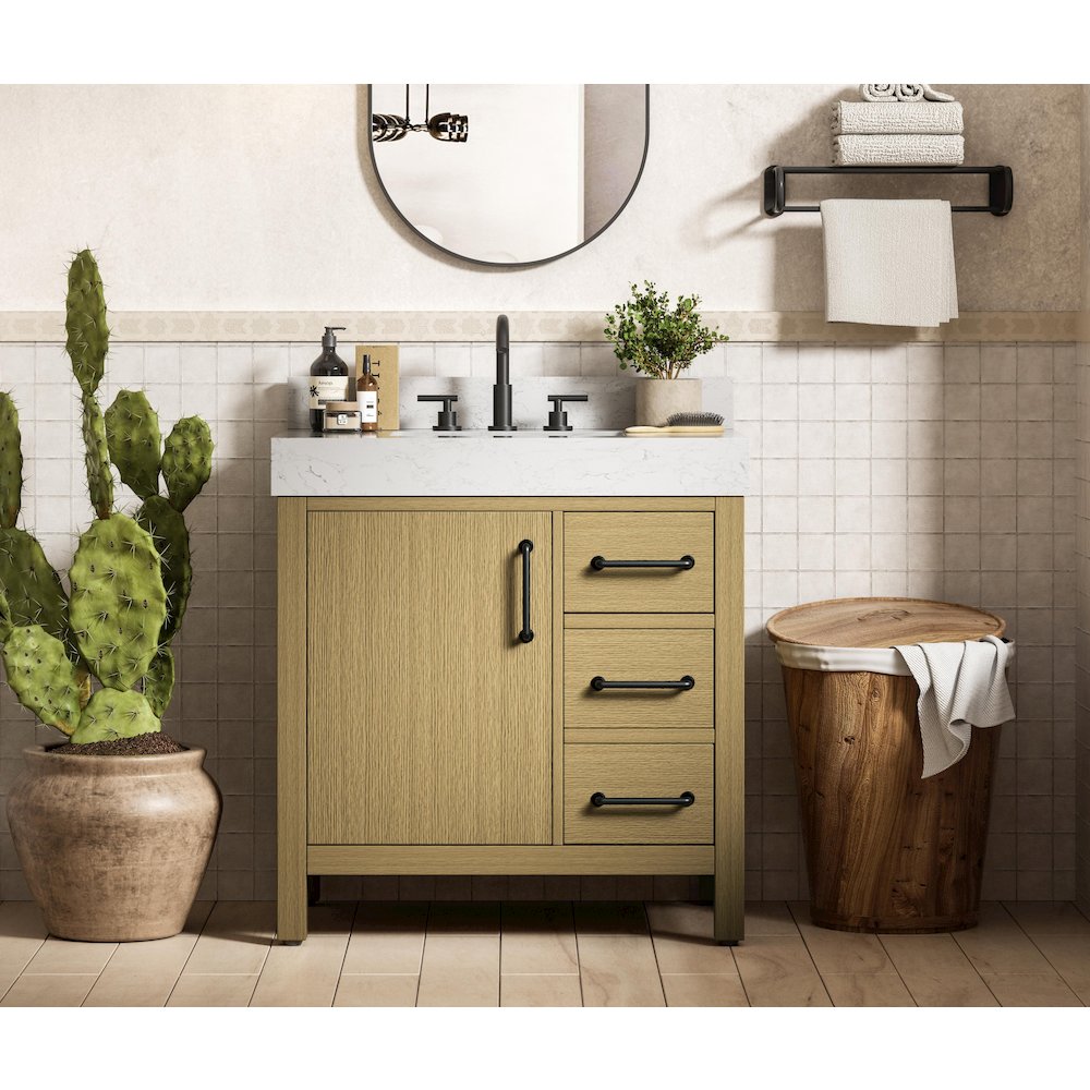 32 inch Single Bathroom Vanity In Honey Brown with backsplash
