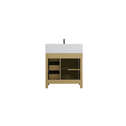 32 inch Single Bathroom Vanity In Honey Brown with backsplash