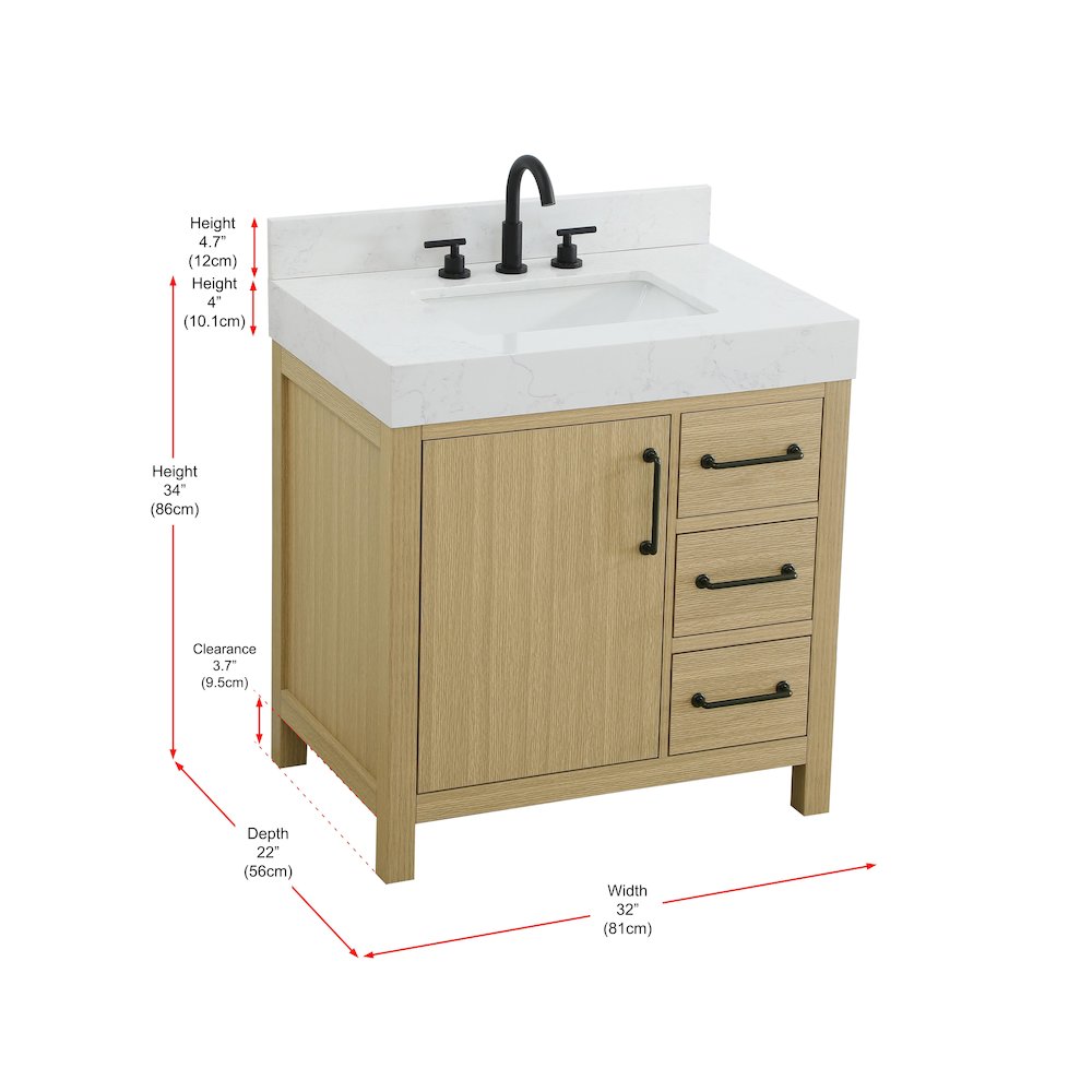 32 inch Single Bathroom Vanity In Honey Brown with backsplash