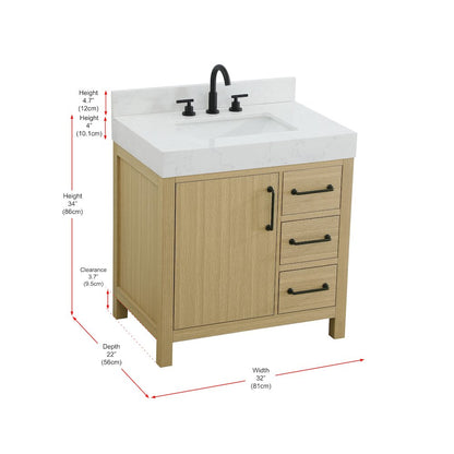 32 inch Single Bathroom Vanity In Honey Brown with backsplash