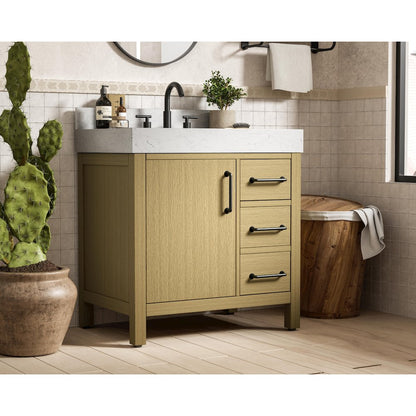 32 inch Single Bathroom Vanity In Honey Brown with backsplash
