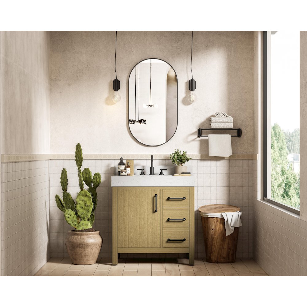 32 inch Single Bathroom Vanity In Honey Brown with backsplash