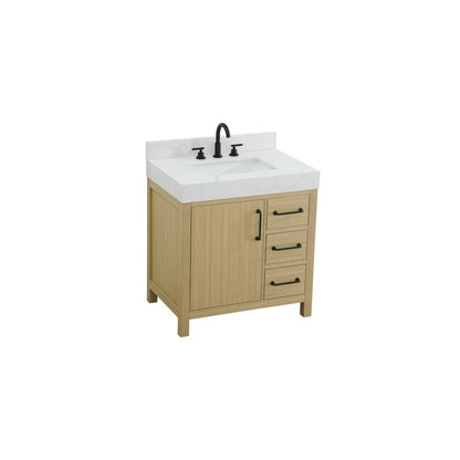 32 inch Single Bathroom Vanity In Honey Brown with backsplash