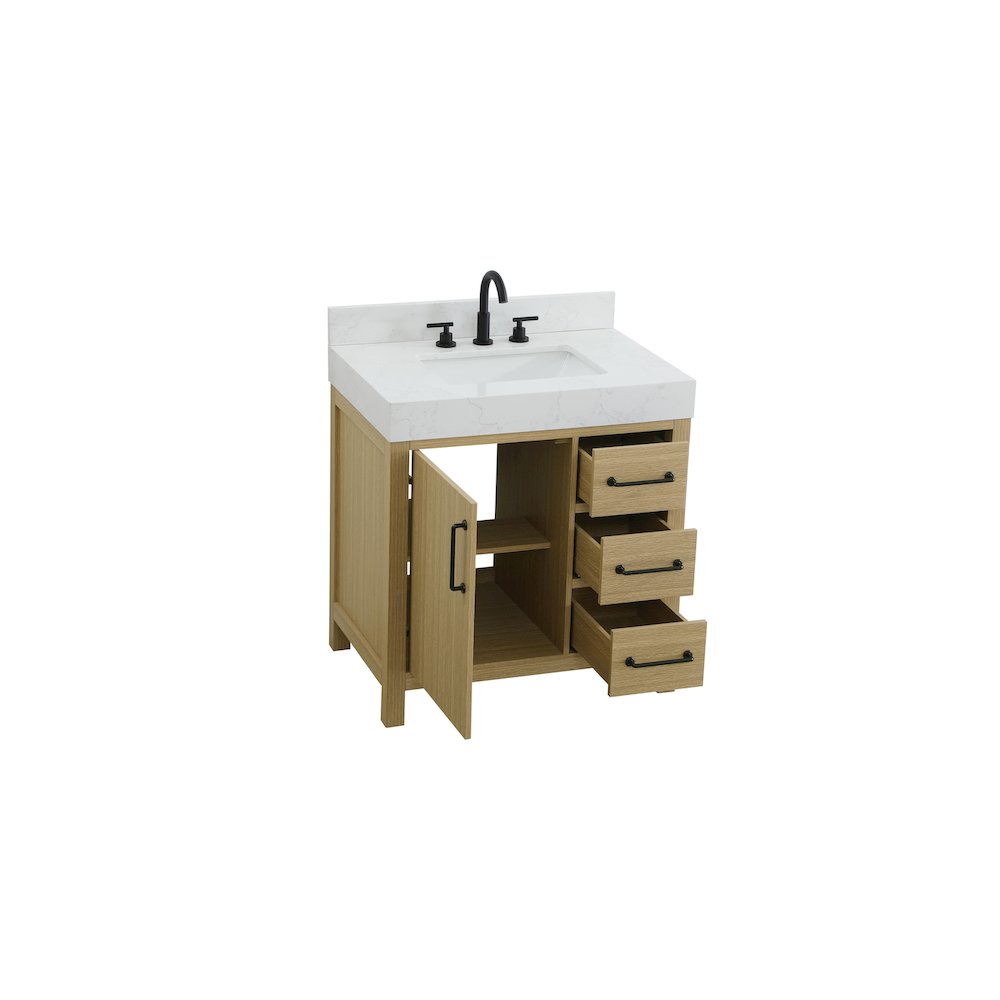 32 inch Single Bathroom Vanity In Honey Brown with backsplash