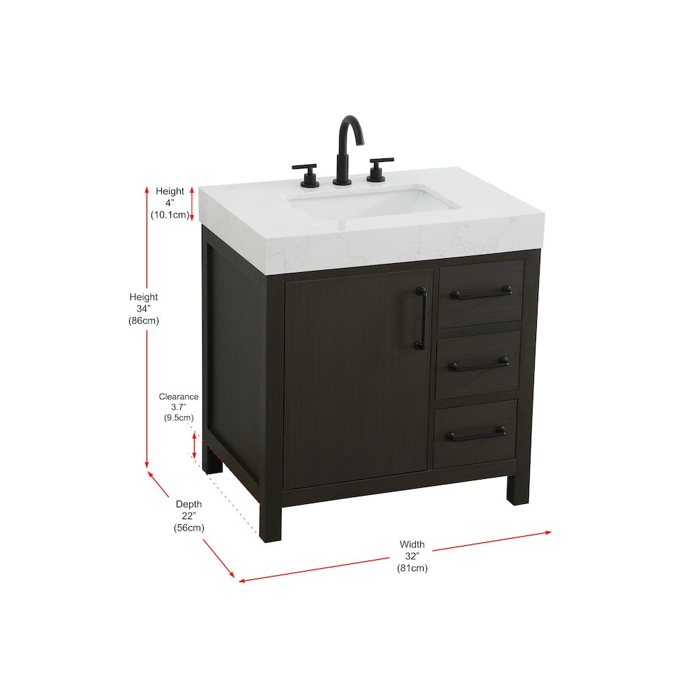 32 inch Single Bathroom Vanity In Mocha Brown