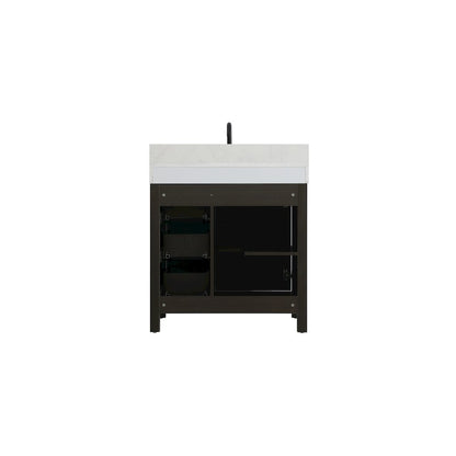 32 inch Single Bathroom Vanity In Mocha Brown with backsplash