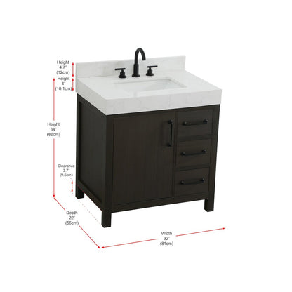 32 inch Single Bathroom Vanity In Mocha Brown with backsplash