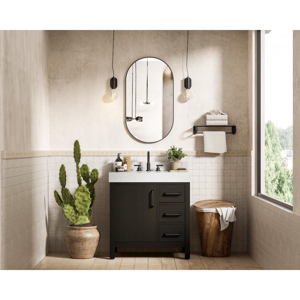 32 inch Single Bathroom Vanity In Mocha Brown with backsplash