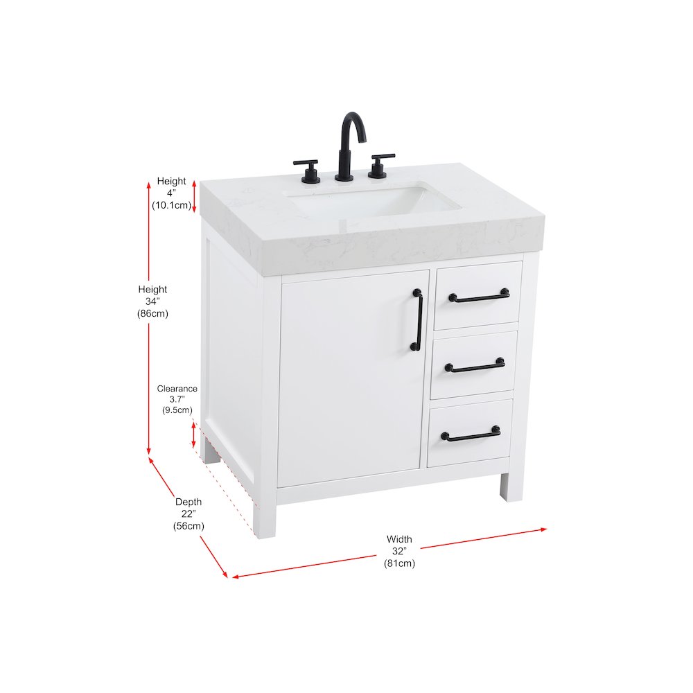 32 inch Single Bathroom Vanity In White