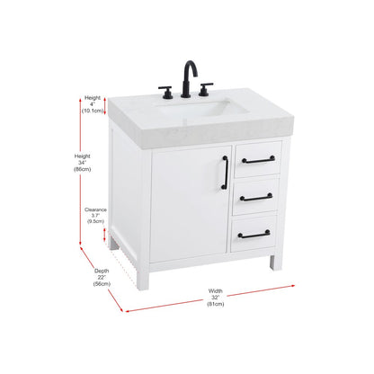 32 inch Single Bathroom Vanity In White