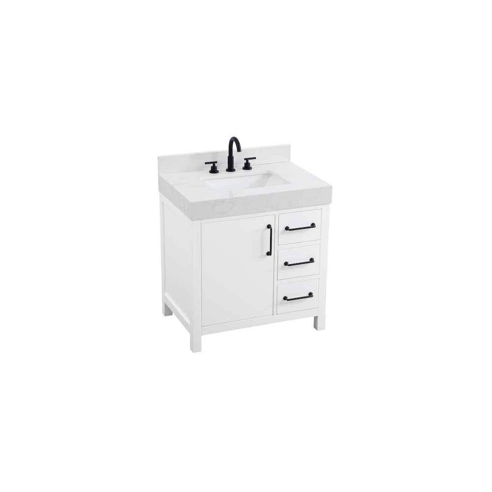 32 inch Single Bathroom Vanity In White with backsplash
