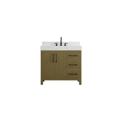 36 inch Single Bathroom Vanity In Chestnut Brown with backsplash