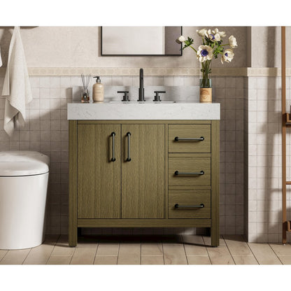 36 inch Single Bathroom Vanity In Chestnut Brown with backsplash