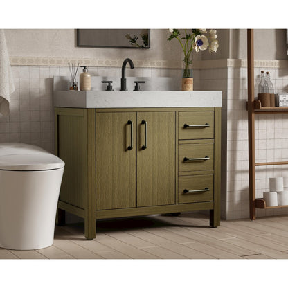 36 inch Single Bathroom Vanity In Chestnut Brown with backsplash