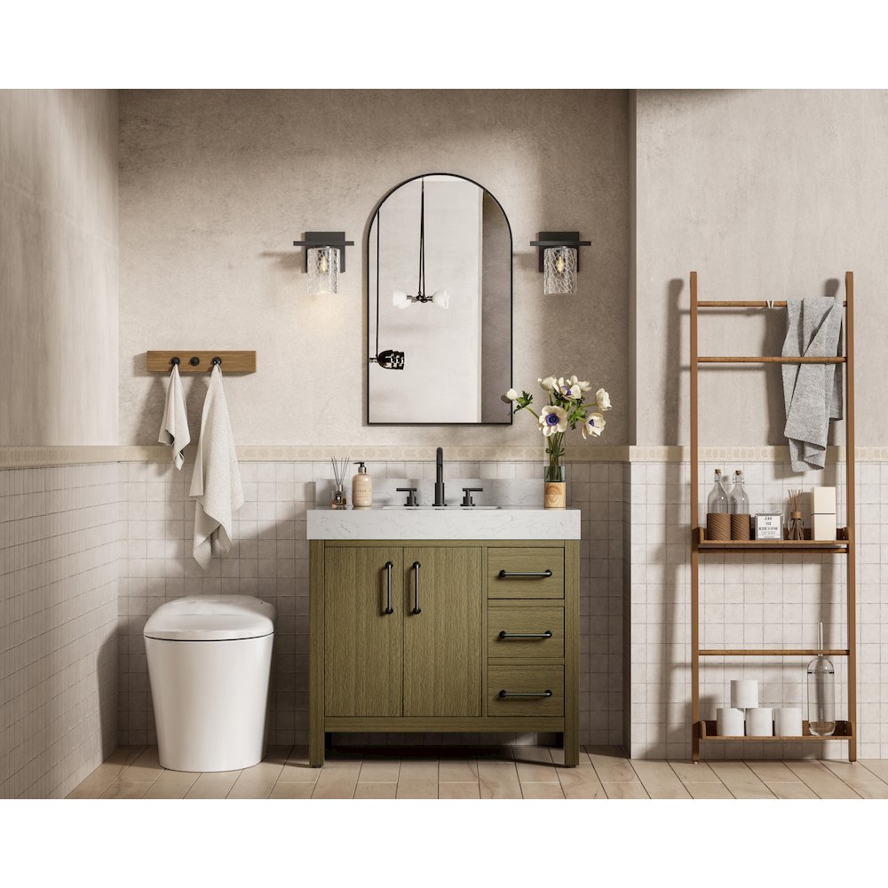 36 inch Single Bathroom Vanity In Chestnut Brown with backsplash