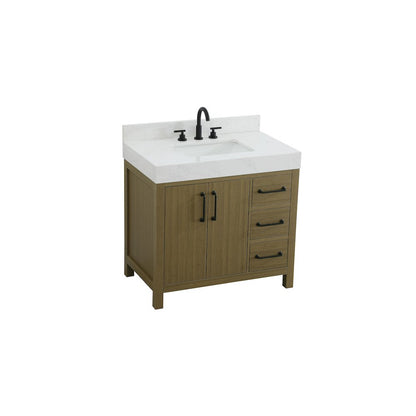 36 inch Single Bathroom Vanity In Chestnut Brown with backsplash