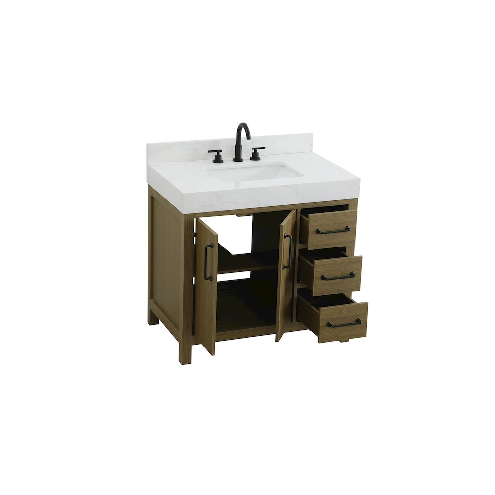 36 inch Single Bathroom Vanity In Chestnut Brown with backsplash