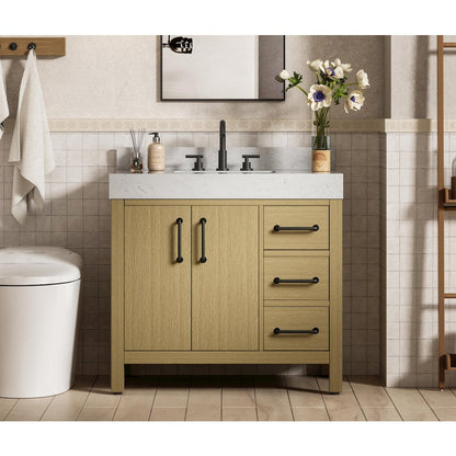 36 inch Single Bathroom Vanity In Honey Brown with backsplash