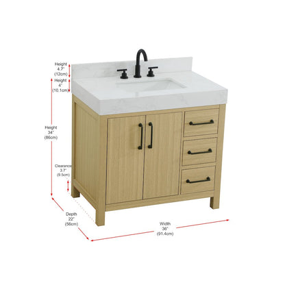 36 inch Single Bathroom Vanity In Honey Brown with backsplash