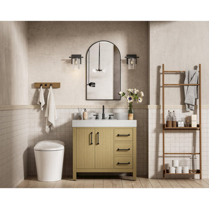36 inch Single Bathroom Vanity In Honey Brown with backsplash