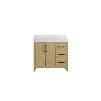 36 inch Single Bathroom Vanity In Honey Brown with backsplash
