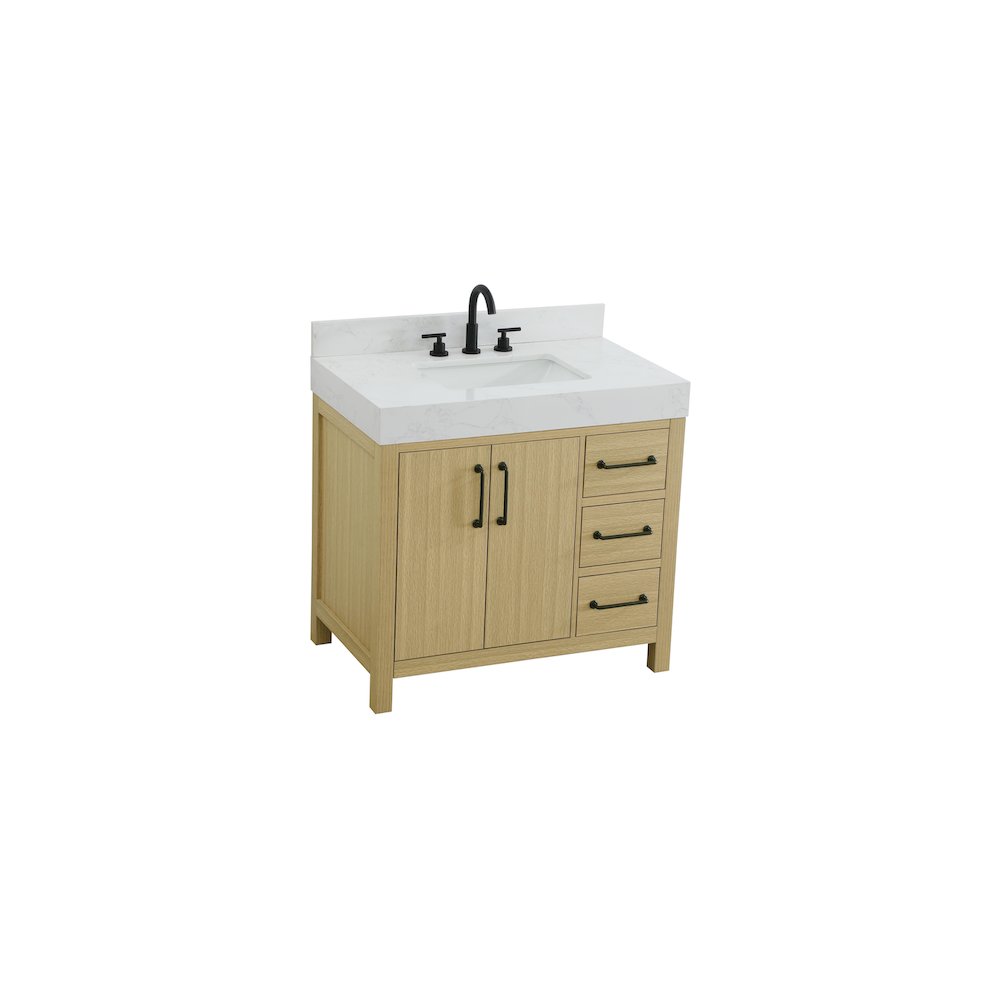 36 inch Single Bathroom Vanity In Honey Brown with backsplash