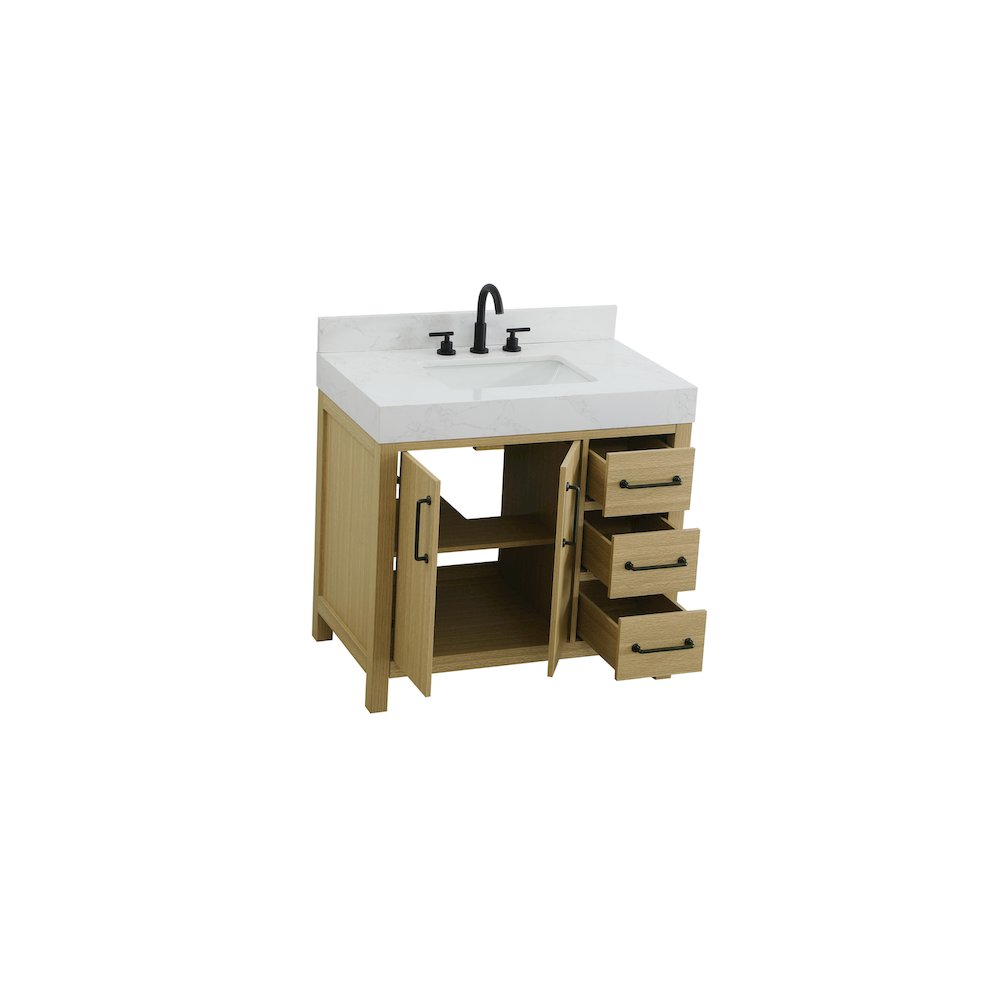 36 inch Single Bathroom Vanity In Honey Brown with backsplash