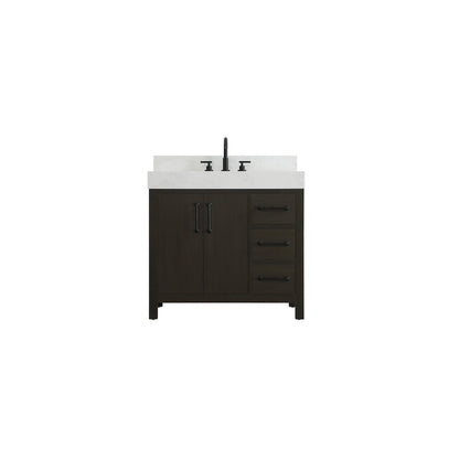 36 inch Single Bathroom Vanity In Mocha Brown with backsplash