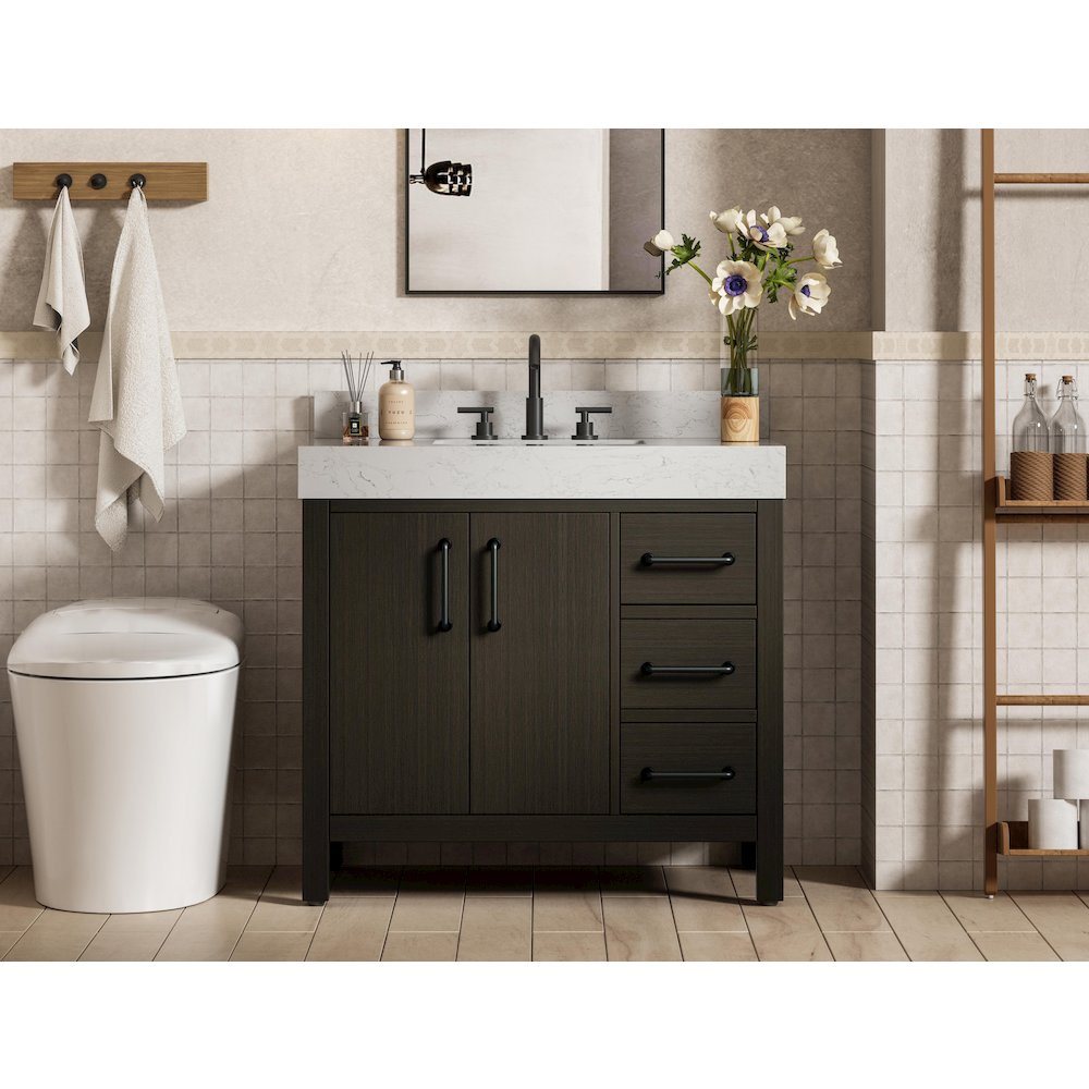 36 inch Single Bathroom Vanity In Mocha Brown with backsplash