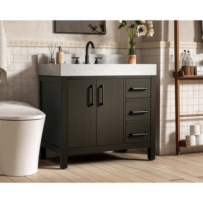 36 inch Single Bathroom Vanity In Mocha Brown with backsplash